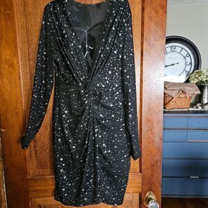 Shein Women's Black V Neck Sexy Star Dress